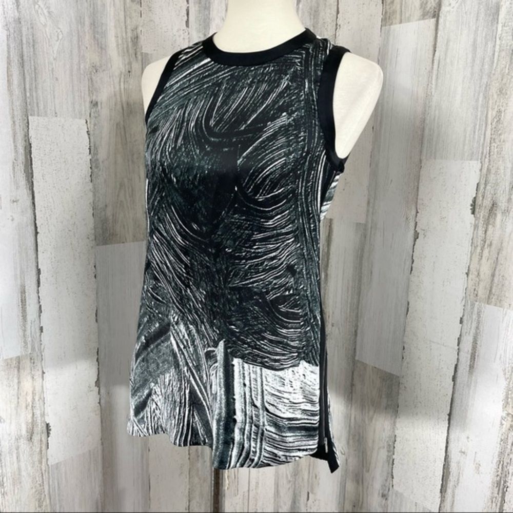Helmut Lang Black Silk Sleeveless Blouse Top Shirt Side Zip Up Crew Neck P